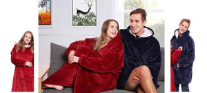 Snuggie hoodie for men and hoodies for women, red velvet and blue pullover throw, Sherpa microfiber fleece, throw blanket