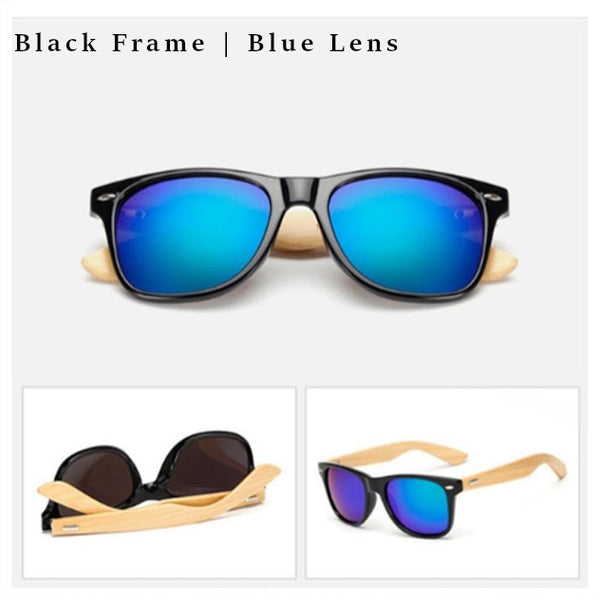 Black frame glasses - with blue lenses and bamboo legs