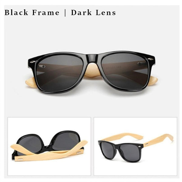 Black framed sunglasses - with dark black lens and bamboo arms