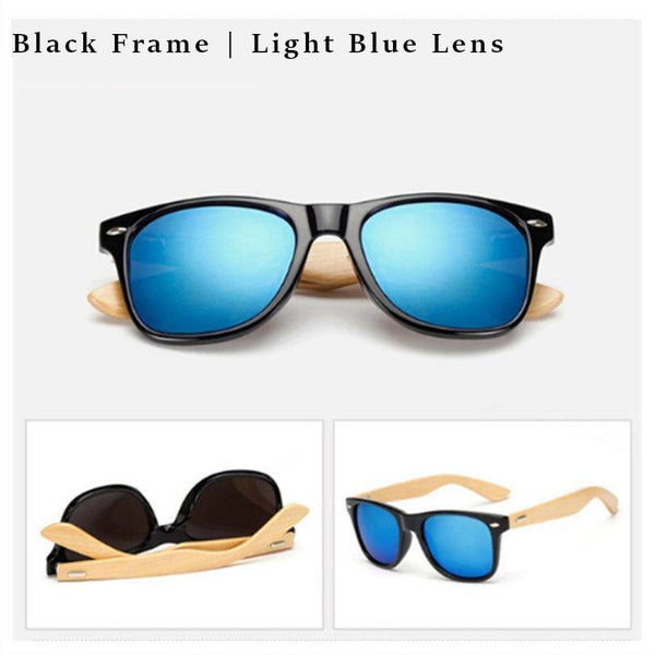 Black framed glasses - with light blue lens and bamboo arms