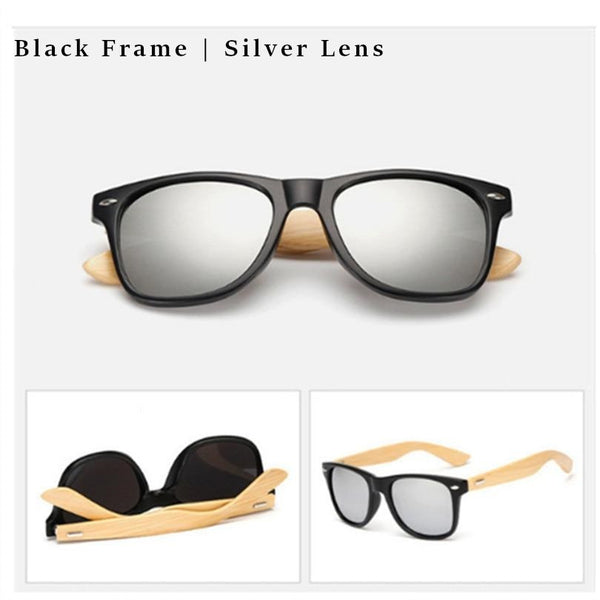 Black framed sunglasses - with silver lenses and bamboo legs