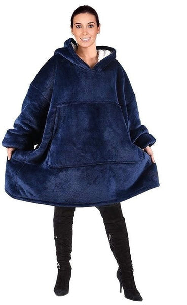 Brunette model wearing a thermal blanket fleece jumper, gift for women