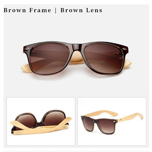 Brown framed sunglasses - with dark brown lens and bamboo legs