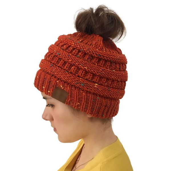 Orange knit beanie for women stretchy winter hat
