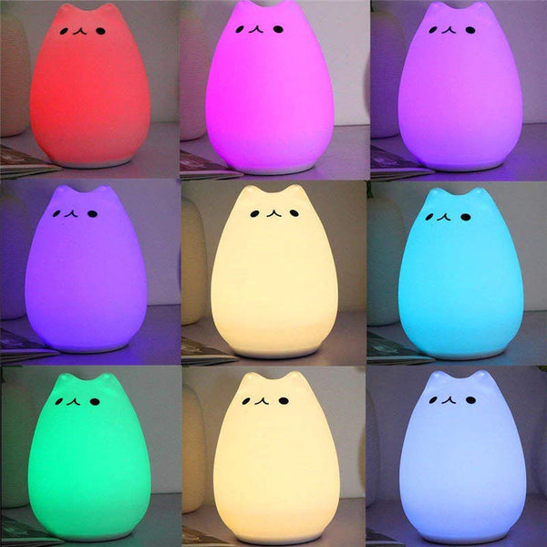9 different cute adorable night lamps with colors ranging from red, purple, blue, green, yellow, warm white