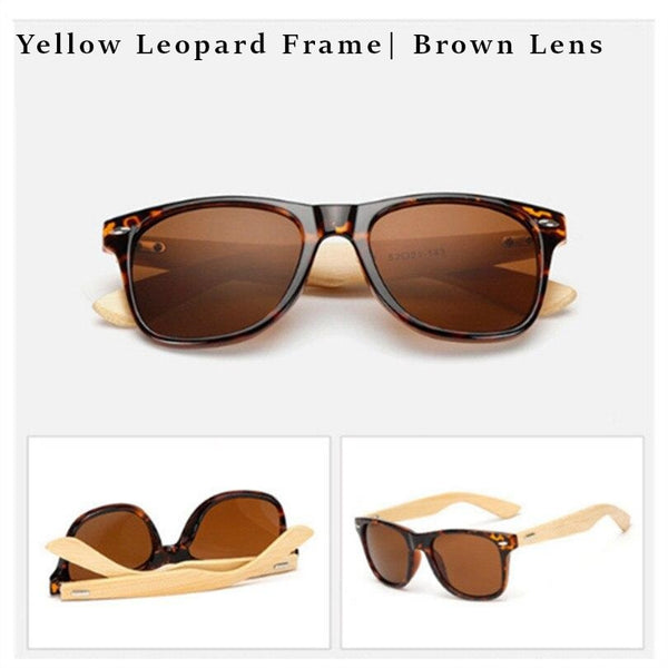 Yellow Leopard print framed glasses - with dark brown lens and bamboo arms